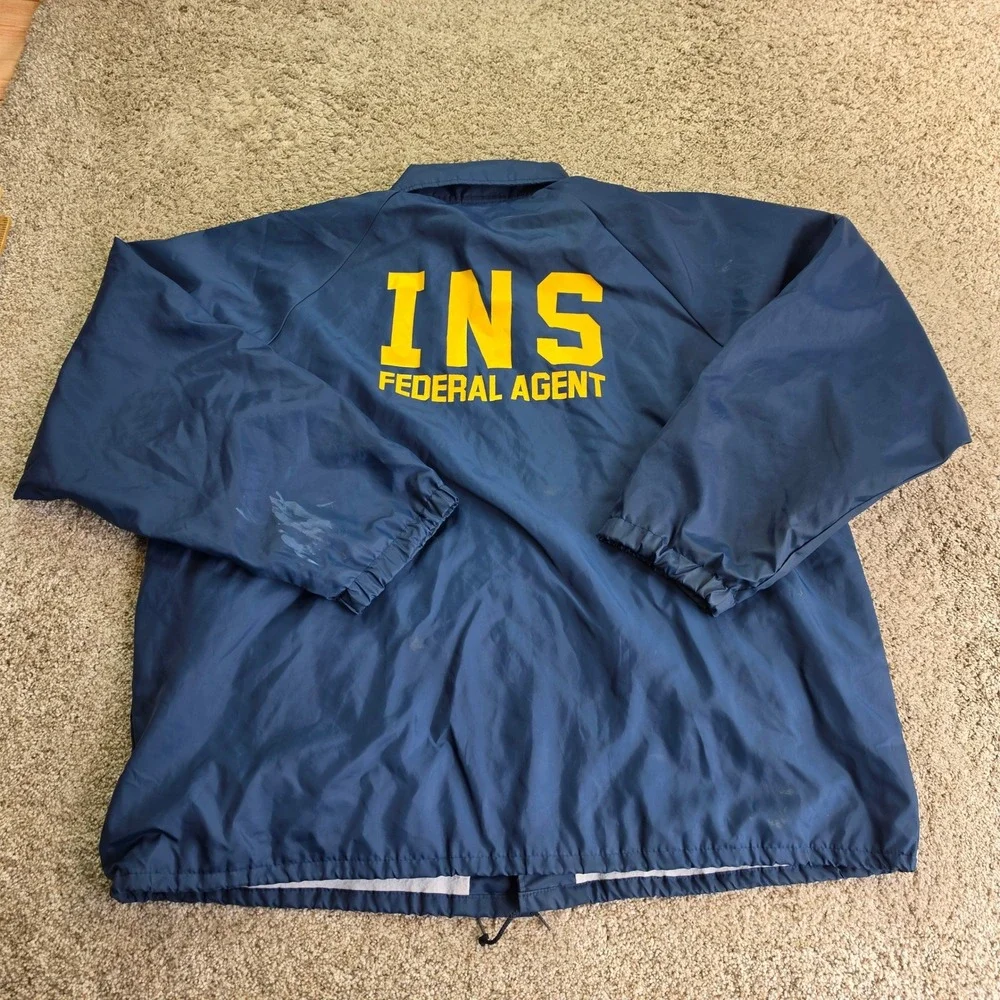 VINTAGE INS Federal Agent Immigration Coach Jacket Mens 2XL Blue Hartwell Sports